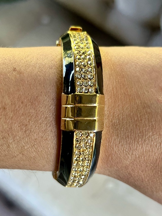 Valentino Jewelry - Valentino Gold and Black Enamel Bangle Bracelet withCrystal Pavé